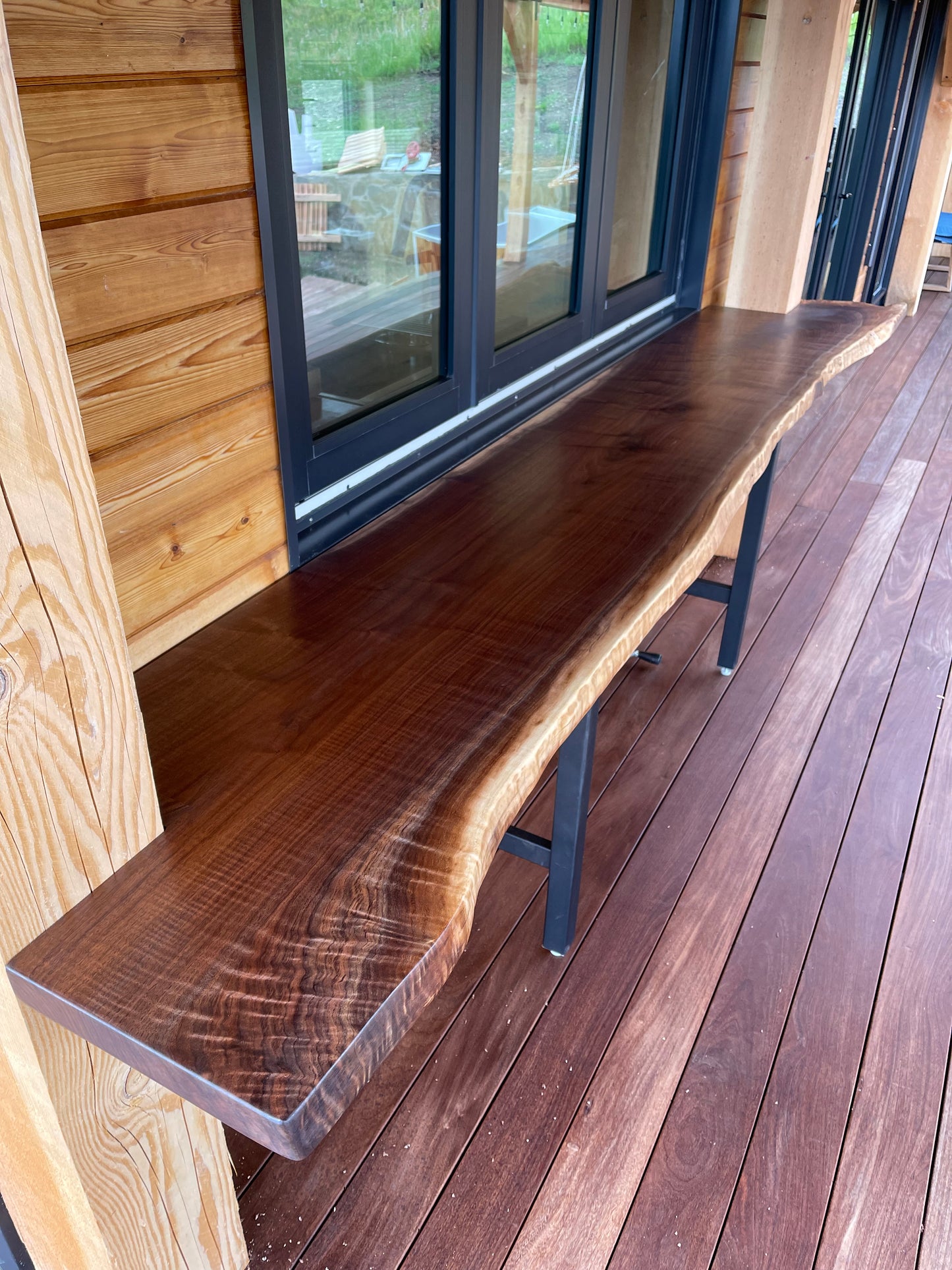 Walnut slab bar height table