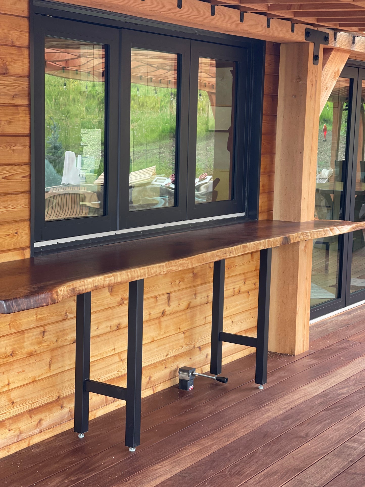 Walnut slab bar height table