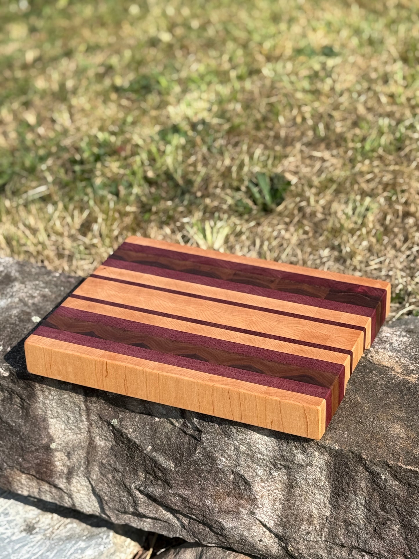 Maple and Purpleheart striped End Grain cutting board