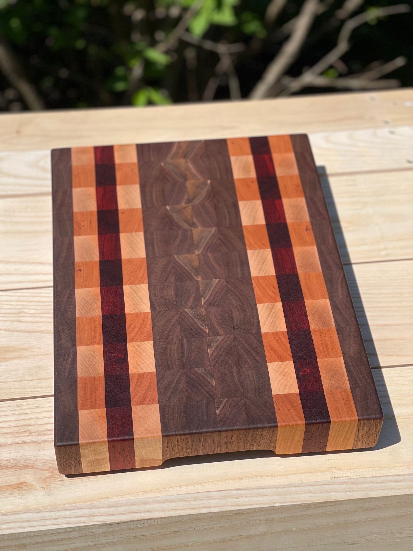 Walnut, Cherry, Maple and Padauk End Grain cutting board