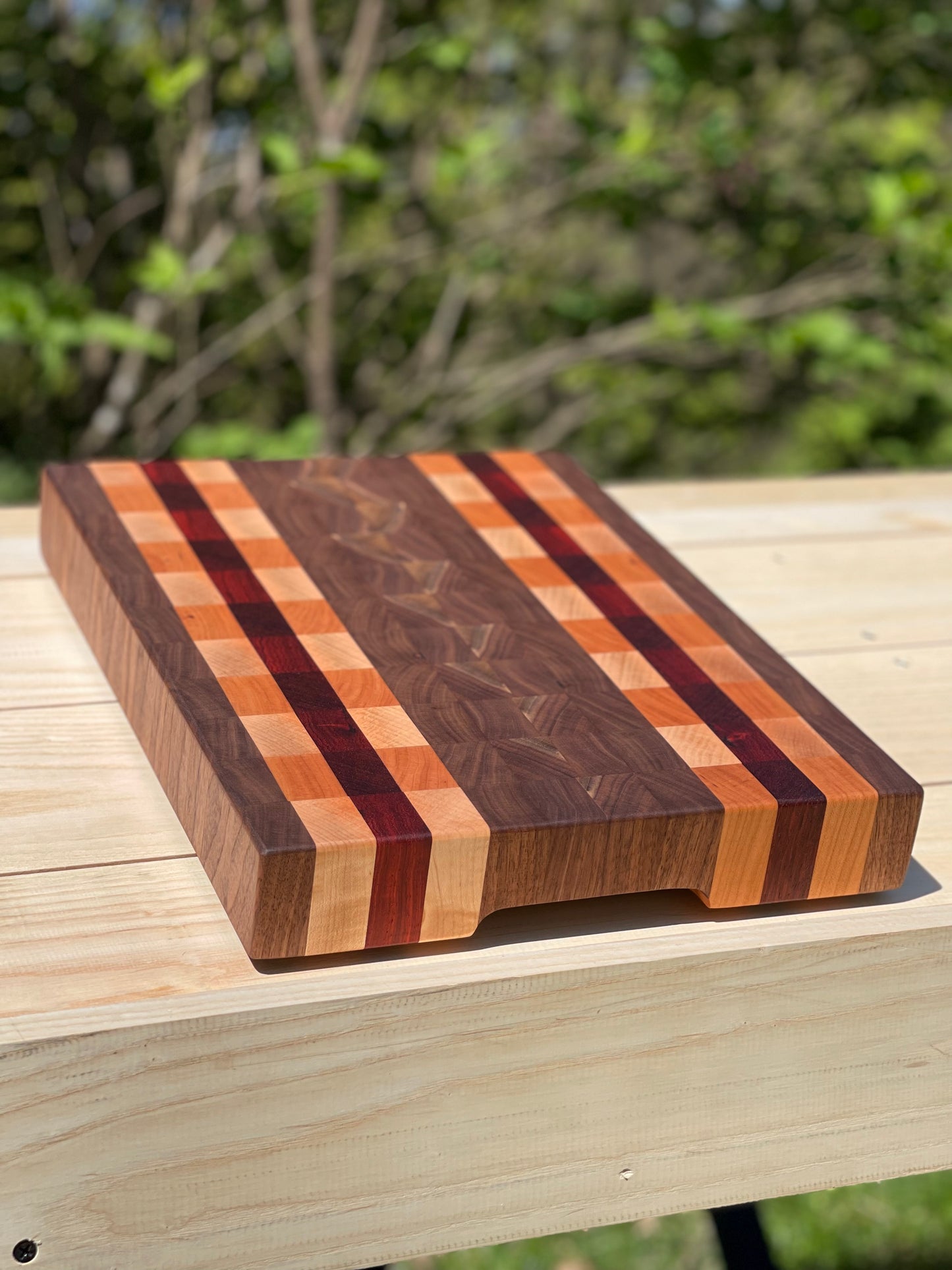 Walnut, Cherry, Maple and Padauk End Grain cutting board